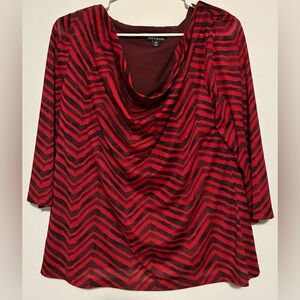 George Red and Black Cowl Neck, 3/4 Sleeve Top.